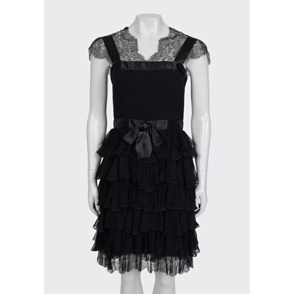 Oscar de la Renta Black Lace Fitted Dress - UK6/XS